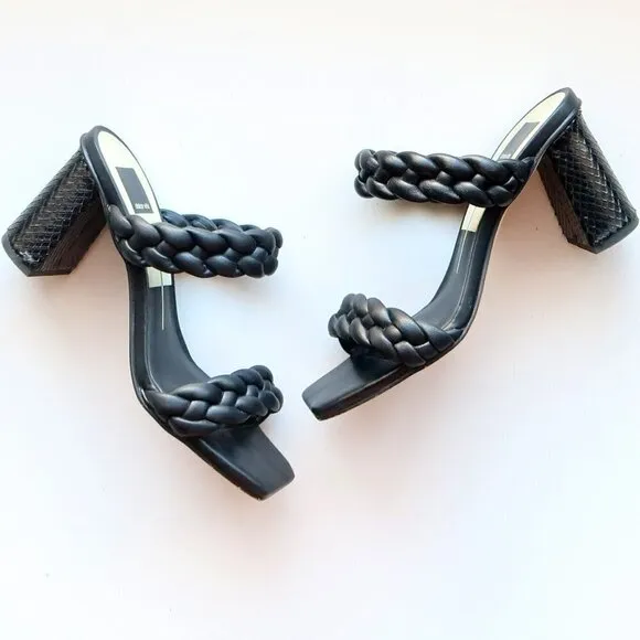 Dolce Vita Paily Heels Stella Black Block Heel Square Toe Mule Sandals Size 7