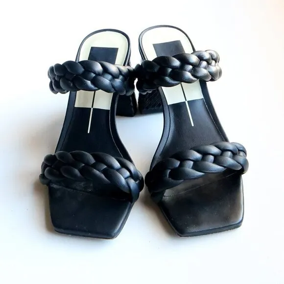 Dolce Vita Paily Heels Stella Black Block Heel Square Toe Mule Sandals Size 7