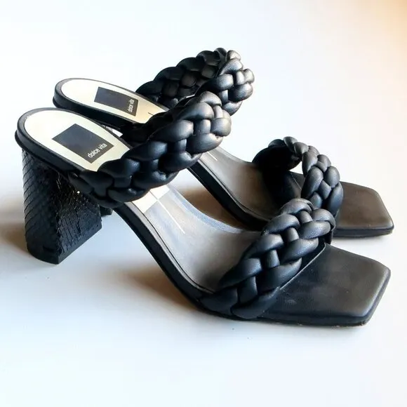 Dolce Vita Paily Heels Stella Black Block Heel Square Toe Mule Sandals Size 7