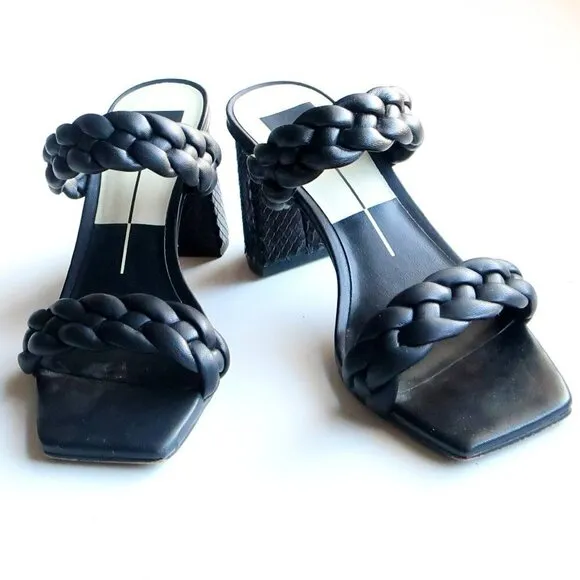 Dolce Vita Paily Heels Stella Black Block Heel Square Toe Mule Sandals Size 7