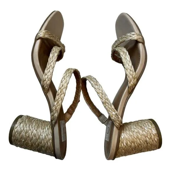 Dolce Vita Womens Myla Square Toe Braided Raffia Block Heel Sandals Beige Size 9