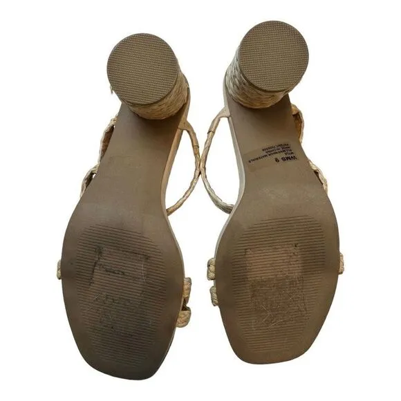 Dolce Vita Womens Myla Square Toe Braided Raffia Block Heel Sandals Beige Size 9