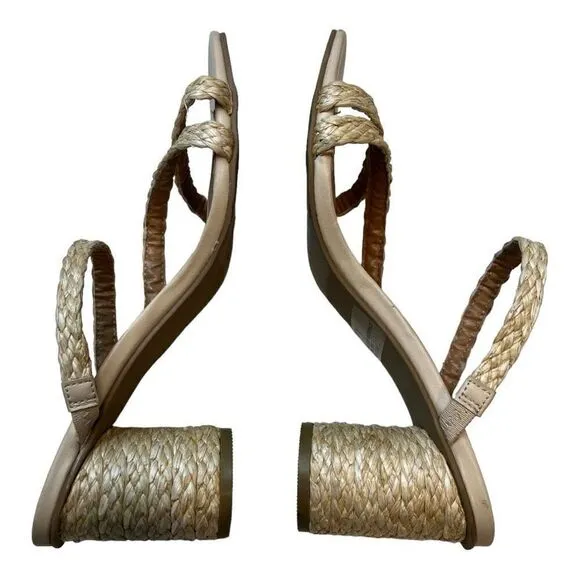 Dolce Vita Womens Myla Square Toe Braided Raffia Block Heel Sandals Beige Size 9