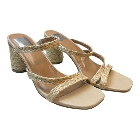 Dolce Vita Womens Myla Square Toe Braided Raffia Block Heel Sandals Beige Size 9