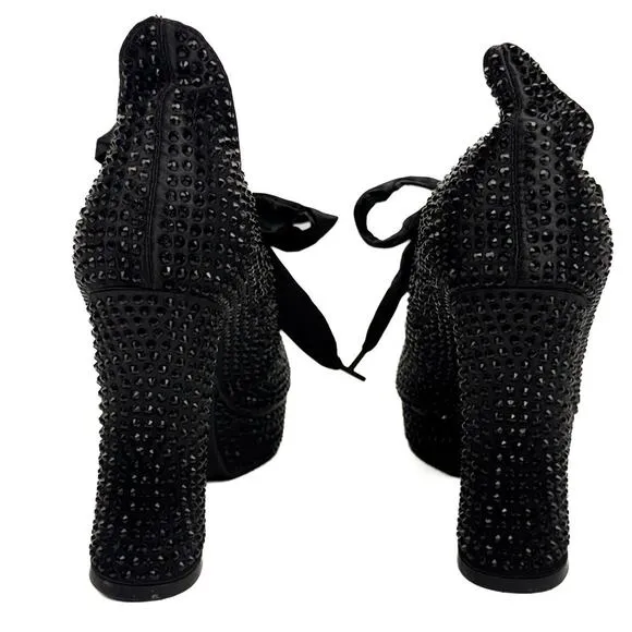 Dolls Kill Widow Black Bejeweled Pointed Toe Bow Mary Jane Platform Pump 11 Goth