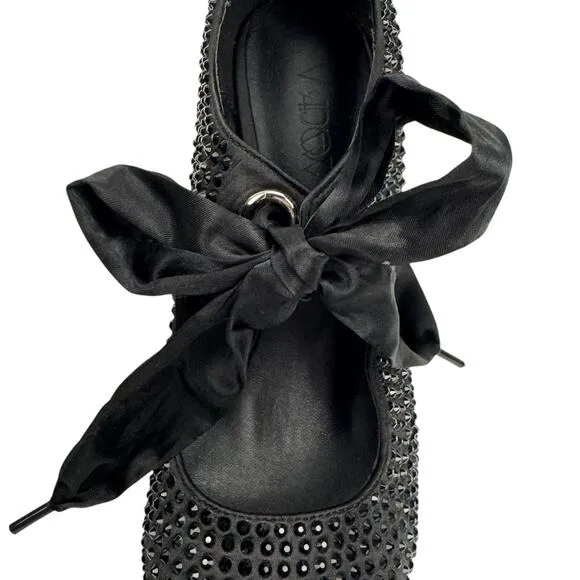 Dolls Kill Widow Black Bejeweled Pointed Toe Bow Mary Jane Platform Pump 11 Goth
