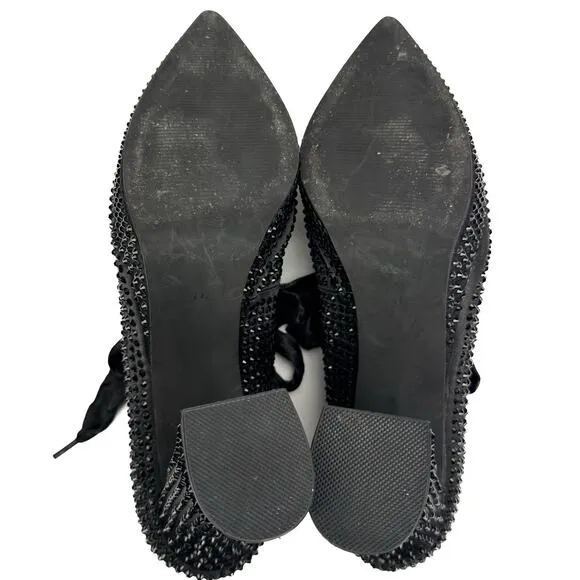 Dolls Kill Widow Black Bejeweled Pointed Toe Bow Mary Jane Platform Pump 11 Goth