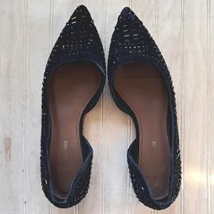Donald J Pliner Black Embellished D'Orsay Flats Dressy Classy Pointy Toe Sparkly