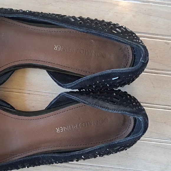 Donald J Pliner Black Embellished D'Orsay Flats Dressy Classy Pointy Toe Sparkly