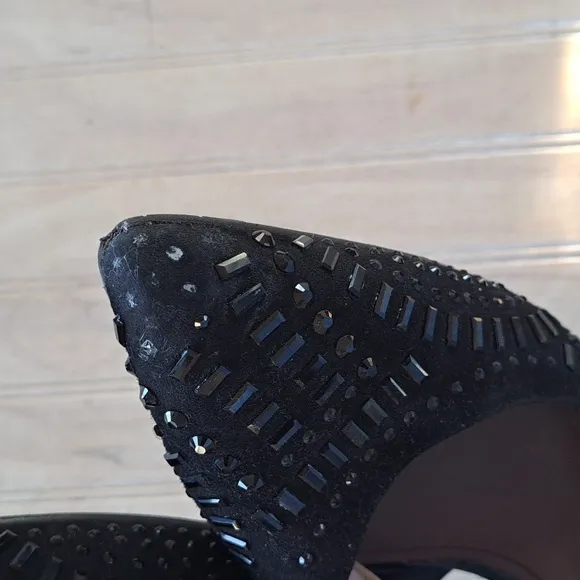 Donald J Pliner Black Embellished D'Orsay Flats Dressy Classy Pointy Toe Sparkly