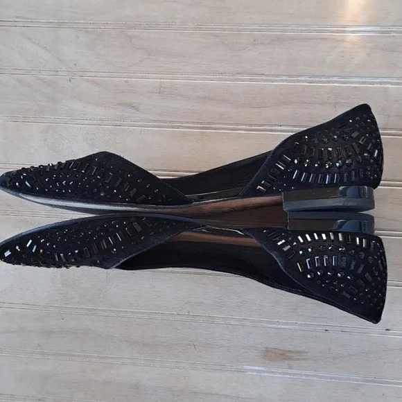 Donald J Pliner Black Embellished D'Orsay Flats Dressy Classy Pointy Toe Sparkly