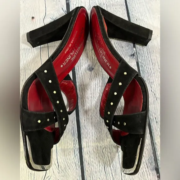 DONALD J PLINER Couture Black Silver Trim Formal Party Vacation Sandals 7 1/2 M
