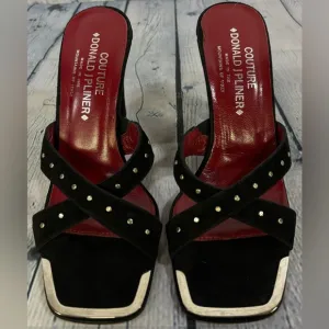DONALD J PLINER Couture Black Silver Trim Formal Party Vacation Sandals 7 1/2 M