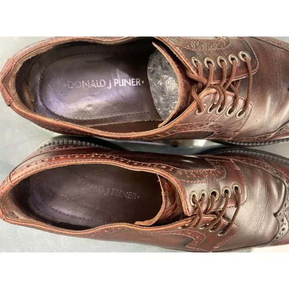 Donald J PLiner EVEB-SXSX Men's Wingtip Dress Shoes Size 9.5 EU 9 Leather Cognac