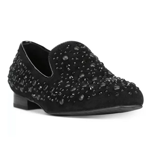 Donald PLINER &quot;LYNNSP&quot; CRYSTAL STUDDED LOAFER BLACK SUEDE LEATHER /SZ 6 M NEW