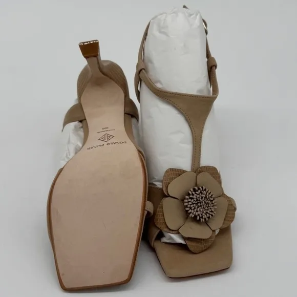 Donald Pliner Floral T-Strap Heels Square Toe‎ Occasion Sandals