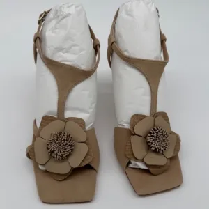 Donald Pliner Floral T-Strap Heels Square Toe‎ Occasion Sandals