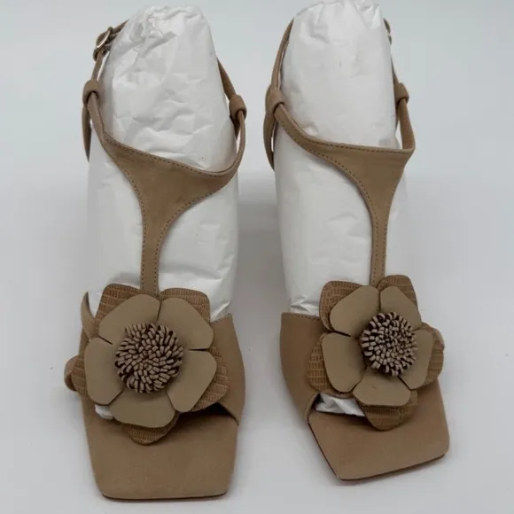 Donald Pliner Floral T-Strap Heels Square Toe‎ Occasion Sandals