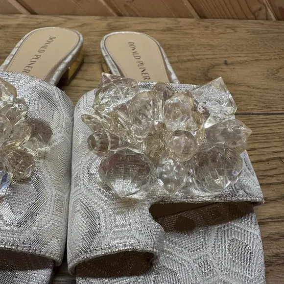 Donald‎ Pliner Frances Slide Sandals Gold Jewel Embellished Women 9.5 MSRP $198