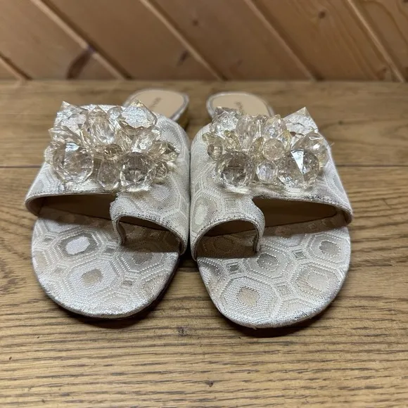 Donald‎ Pliner Frances Slide Sandals Gold Jewel Embellished Women 9.5 MSRP $198