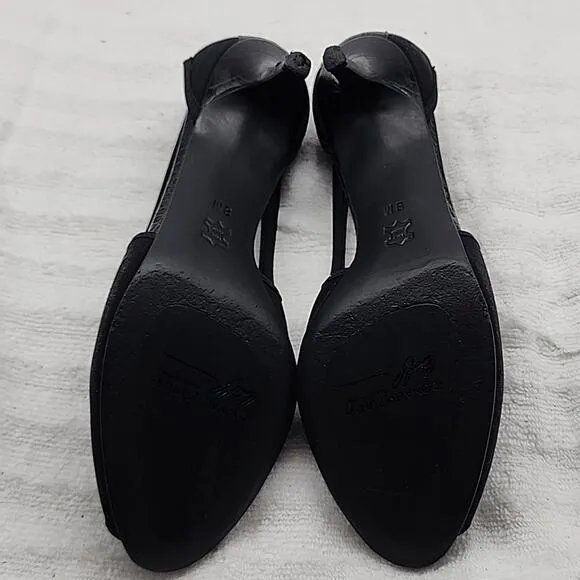 DONALD PLINER LATARA PEEP TOE PUMPS LADIES SIZE 8 CUT-OUT SIDES MICROFIBER⚫️GUC