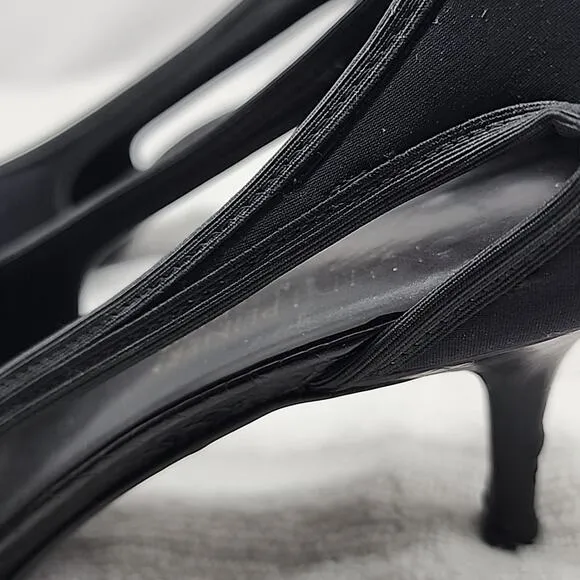 DONALD PLINER LATARA PEEP TOE PUMPS LADIES SIZE 8 CUT-OUT SIDES MICROFIBER⚫️GUC
