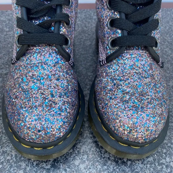 Dr. Martens 1460 Farrah Purple Glitter Sparkle Shiny Multicolor Boots Size US 5