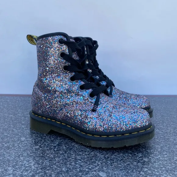 Dr. Martens 1460 Farrah Purple Glitter Sparkle Shiny Multicolor Boots Size US 5