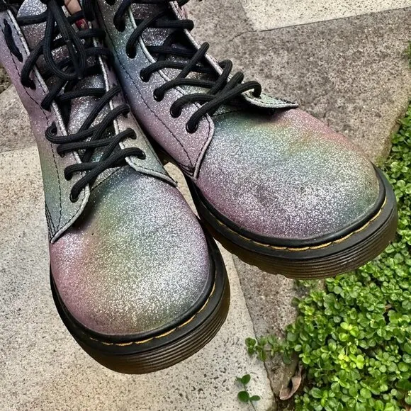 Dr. Martens 1460 Junior Kids Pastel Rainbow Glitter Lace up Boots Size 3