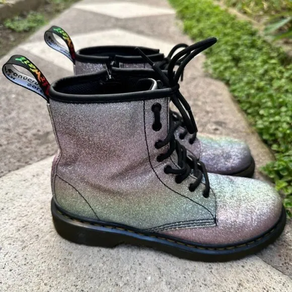 Dr. Martens 1460 Junior Kids Pastel Rainbow Glitter Lace up Boots Size 3