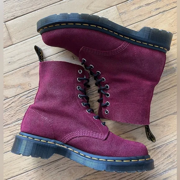 DR MARTENS 1460 Pascal Cherry Red Glitter Ray Leather Boots - Women’s 8/Men’s 7