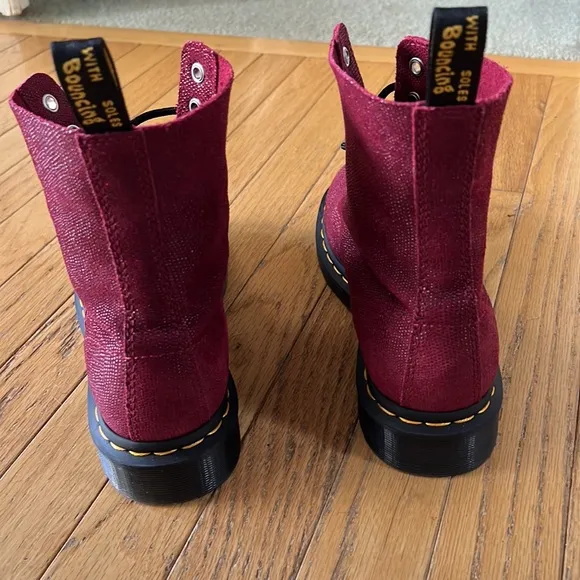 DR MARTENS 1460 Pascal Cherry Red Glitter Ray Leather Boots - Women’s 8/Men’s 7