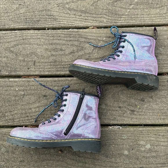 Dr. Martens 1460 Purple Iridescent Snake Reptile Glitter Zipup Boots Sz 3