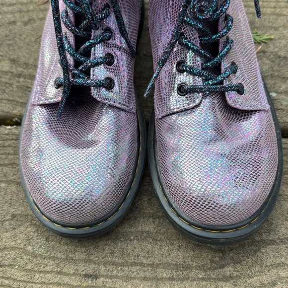 Dr. Martens 1460 Purple Iridescent Snake Reptile Glitter Zipup Boots Sz 3