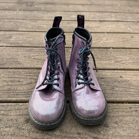 Dr. Martens 1460 Purple Iridescent Snake Reptile Glitter Zipup Boots Sz 3