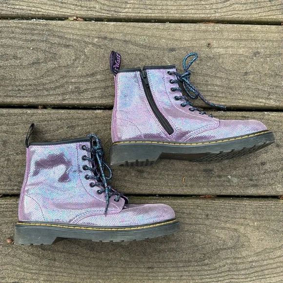 Dr. Martens 1460 Purple Iridescent Snake Reptile Glitter Zipup Boots Sz 3
