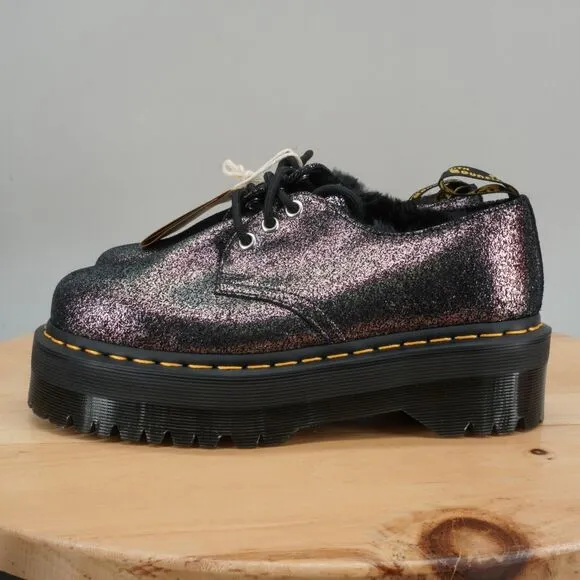 Dr Martens 1461 Quad FL Womens Size 7 Lace Platform Oxford Glitter Fur Lined NEW
