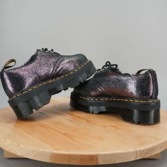 Dr Martens 1461 Quad FL Womens Size 7 Lace Platform Oxford Glitter Fur Lined NEW