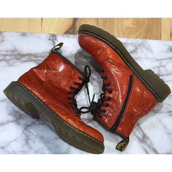 Dr. Martens Airwair YOUTH US 3 1460 Red Glitter Combat Lace Up Girls Boots