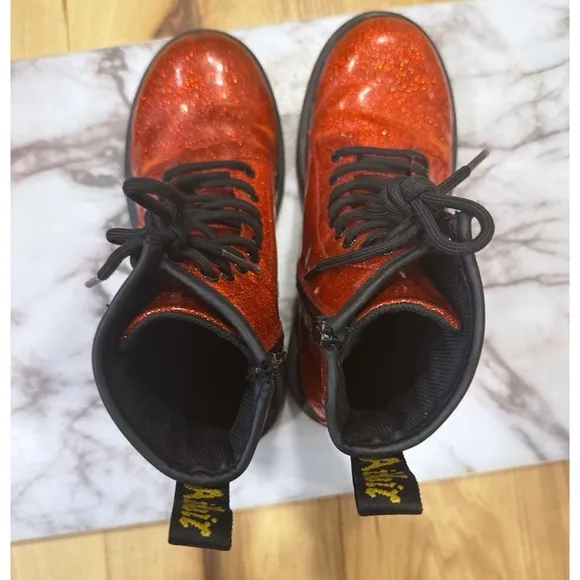 Dr. Martens Airwair YOUTH US 3 1460 Red Glitter Combat Lace Up Girls Boots