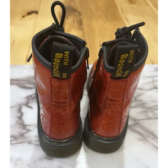 Dr. Martens Airwair YOUTH US 3 1460 Red Glitter Combat Lace Up Girls Boots