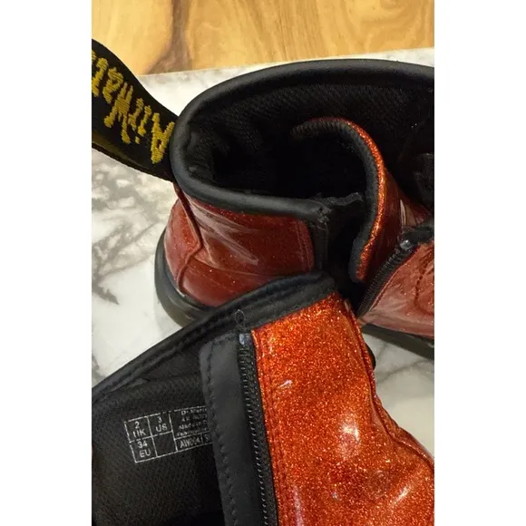 Dr. Martens Airwair YOUTH US 3 1460 Red Glitter Combat Lace Up Girls Boots