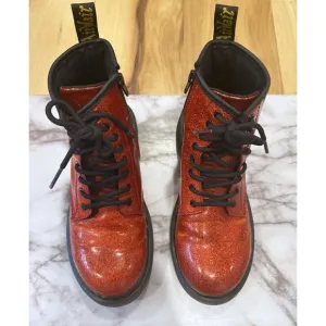 Dr. Martens Airwair YOUTH US 3 1460 Red Glitter Combat Lace Up Girls Boots