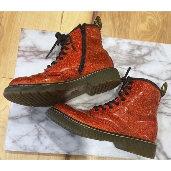 Dr. Martens Airwair YOUTH US 3 1460 Red Glitter Combat Lace Up Girls Boots
