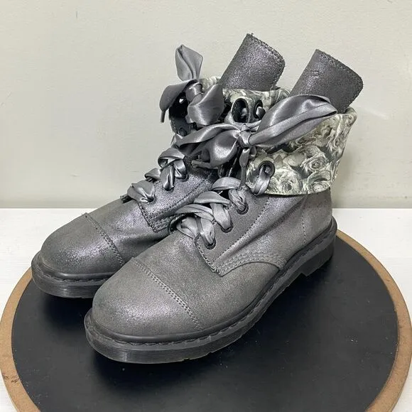 Dr Martens Boots Women 11 Aimilita Aimilie Silver Glitter Skull Roses Triumph