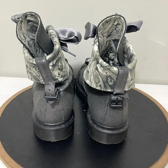 Dr Martens Boots Women 11 Aimilita Aimilie Silver Glitter Skull Roses Triumph