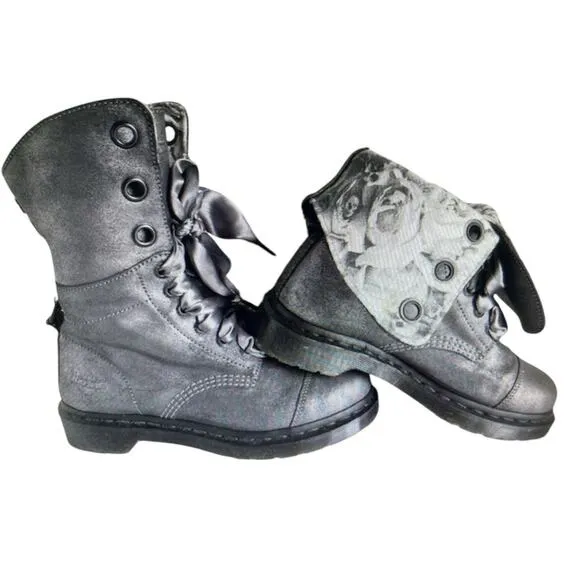 Dr Martens Boots Women 11 Aimilita Aimilie Silver Glitter Skull Roses Triumph