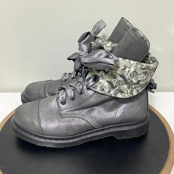 Dr Martens Boots Women 11 Aimilita Aimilie Silver Glitter Skull Roses Triumph