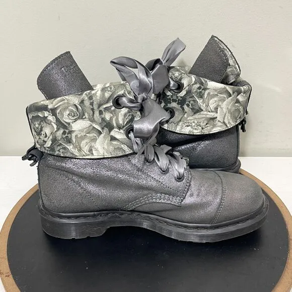 Dr Martens Boots Women 11 Aimilita Aimilie Silver Glitter Skull Roses Triumph