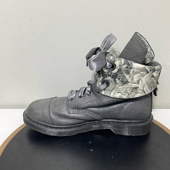 Dr Martens Boots Women 11 Aimilita Aimilie Silver Glitter Skull Roses Triumph